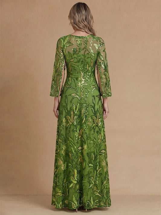Clover floor-length mother of the bride dress, alternate view showing the bodice and skirt