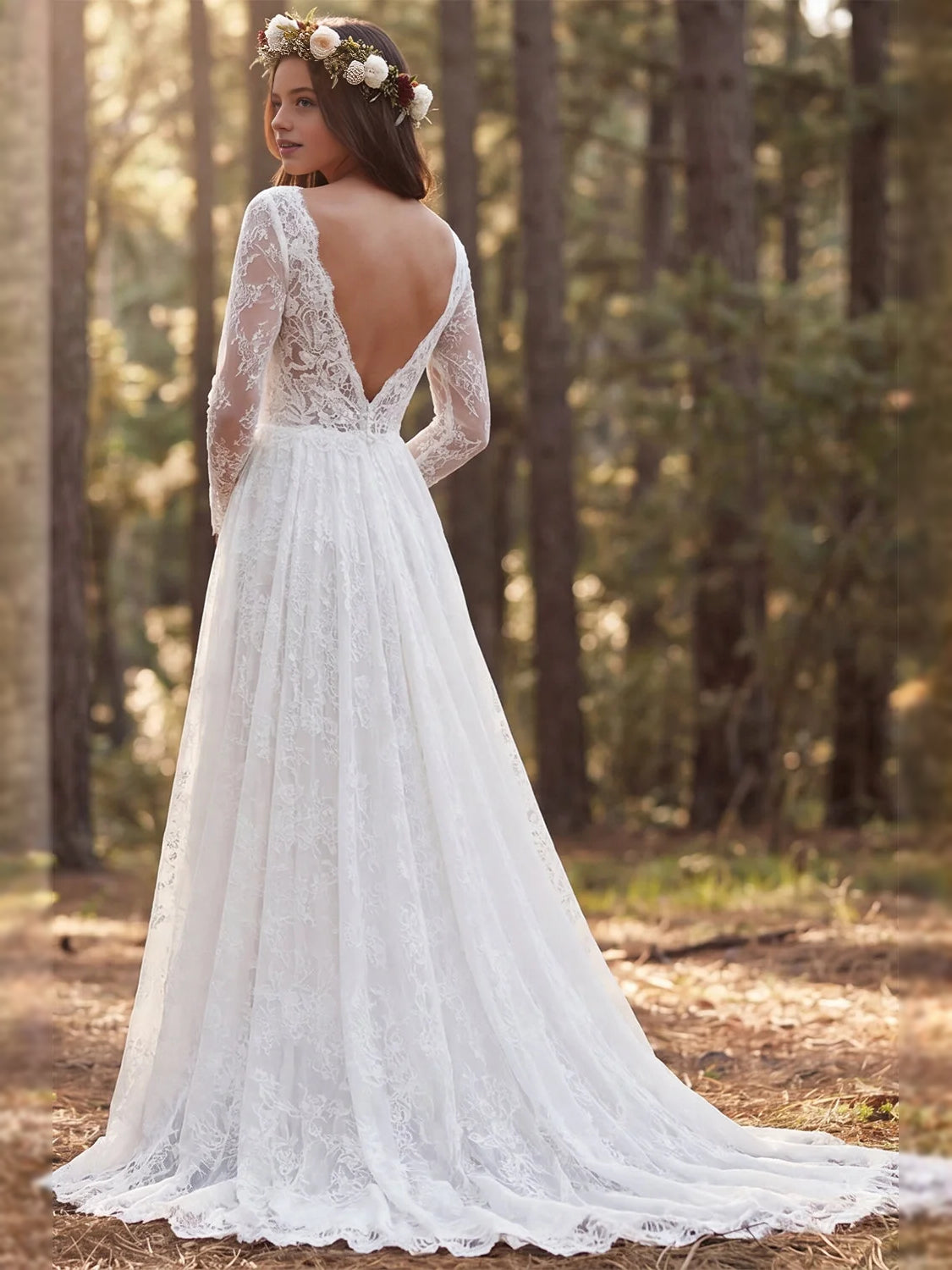 Ivory floor-length wedding dress, alternate view showing the bodice and skirt