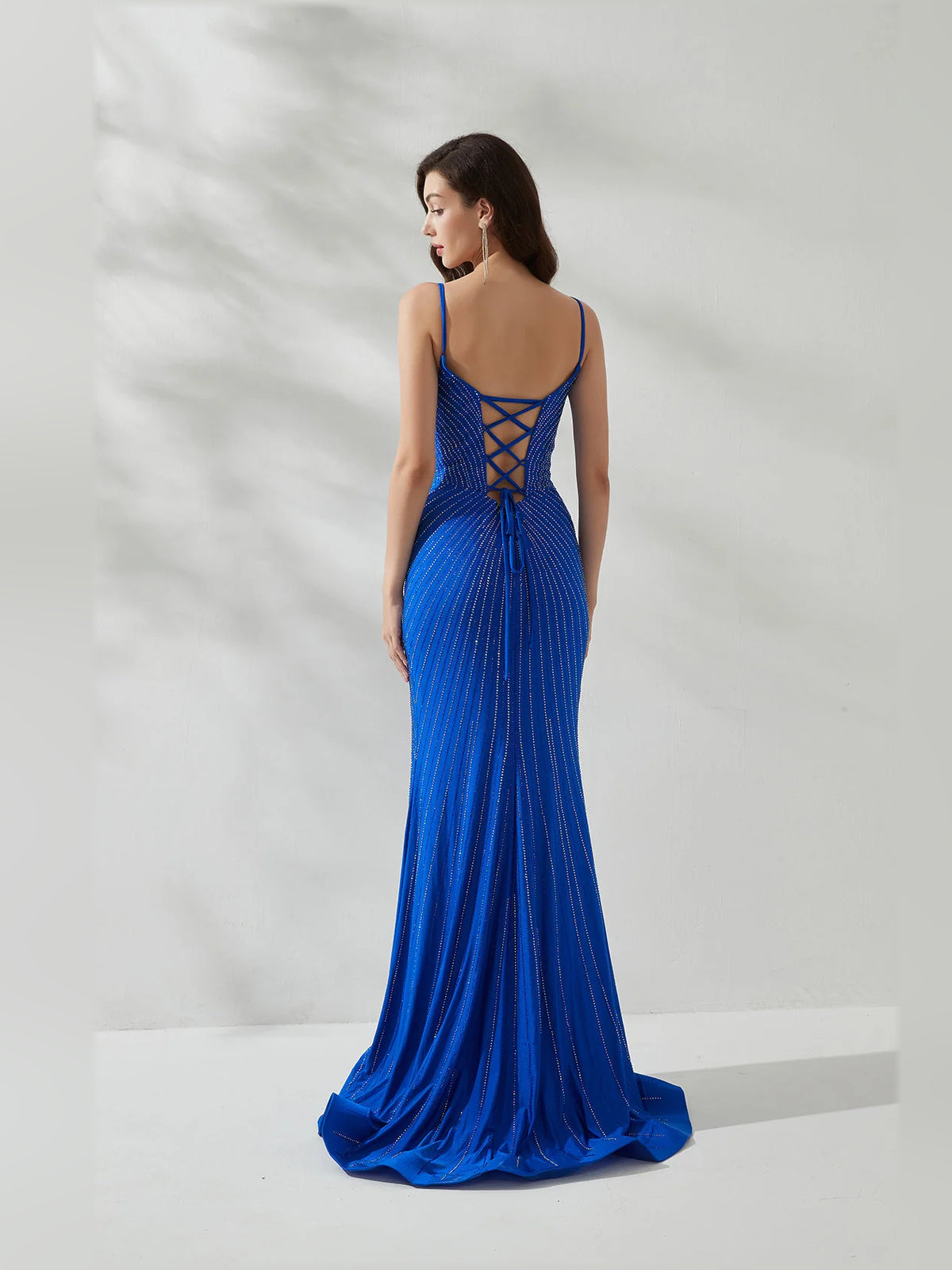 Cobalt Blue mermaid floor-length formal dress with beading, alternate view