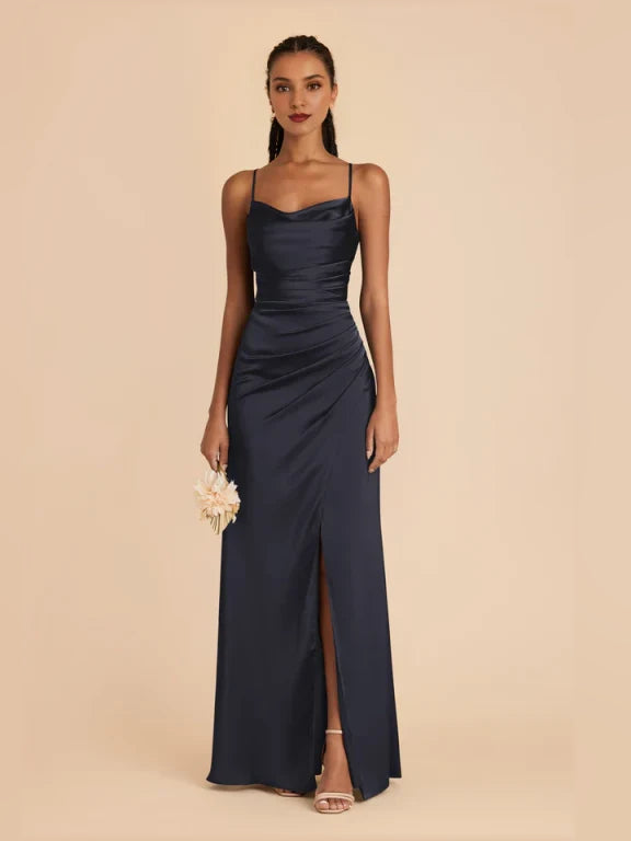 Dark Navy maxi bridesmaid dress, alternate view showing the bodice and skirt