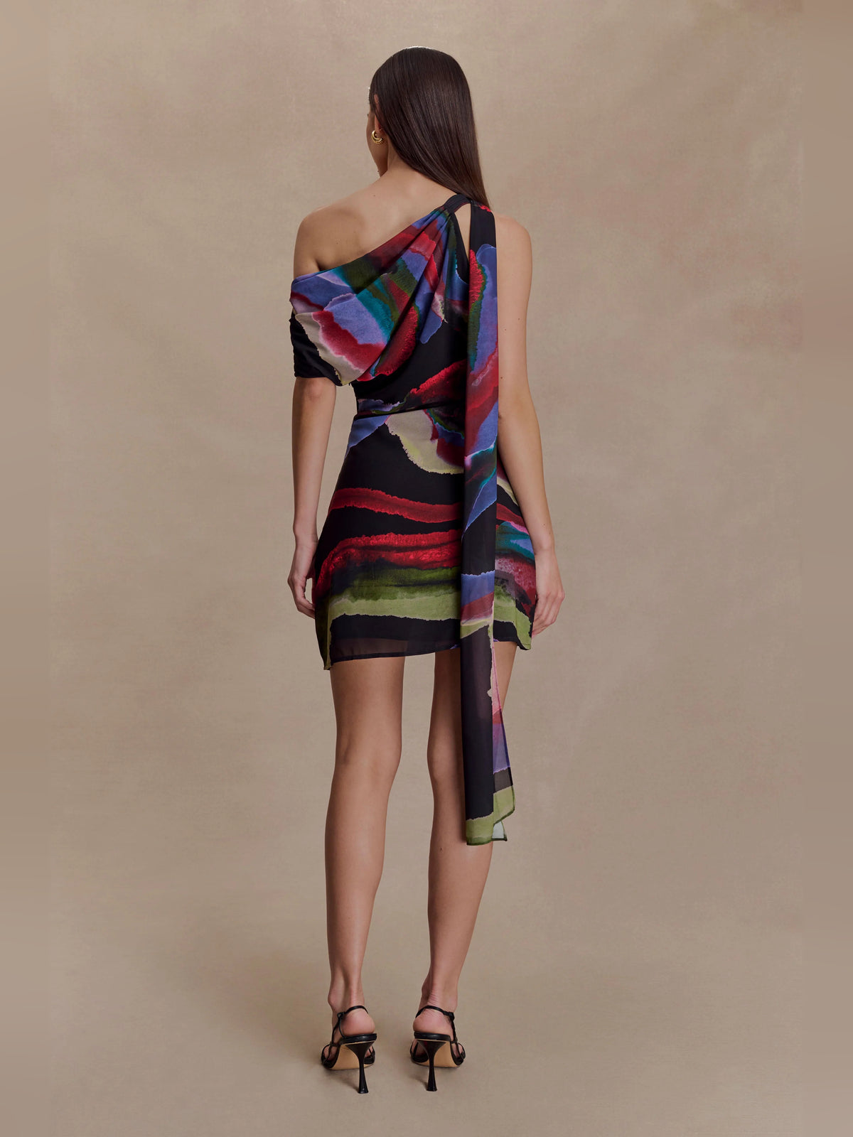 Multi mini homecoming dress, alternate view showing the bodice and skirt