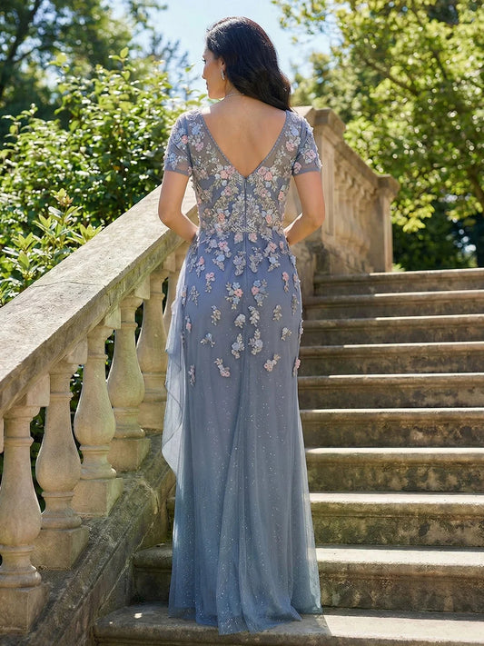 Steel Blue floor-length mother of the bride dress, alternate view showing the bodice and skirt
