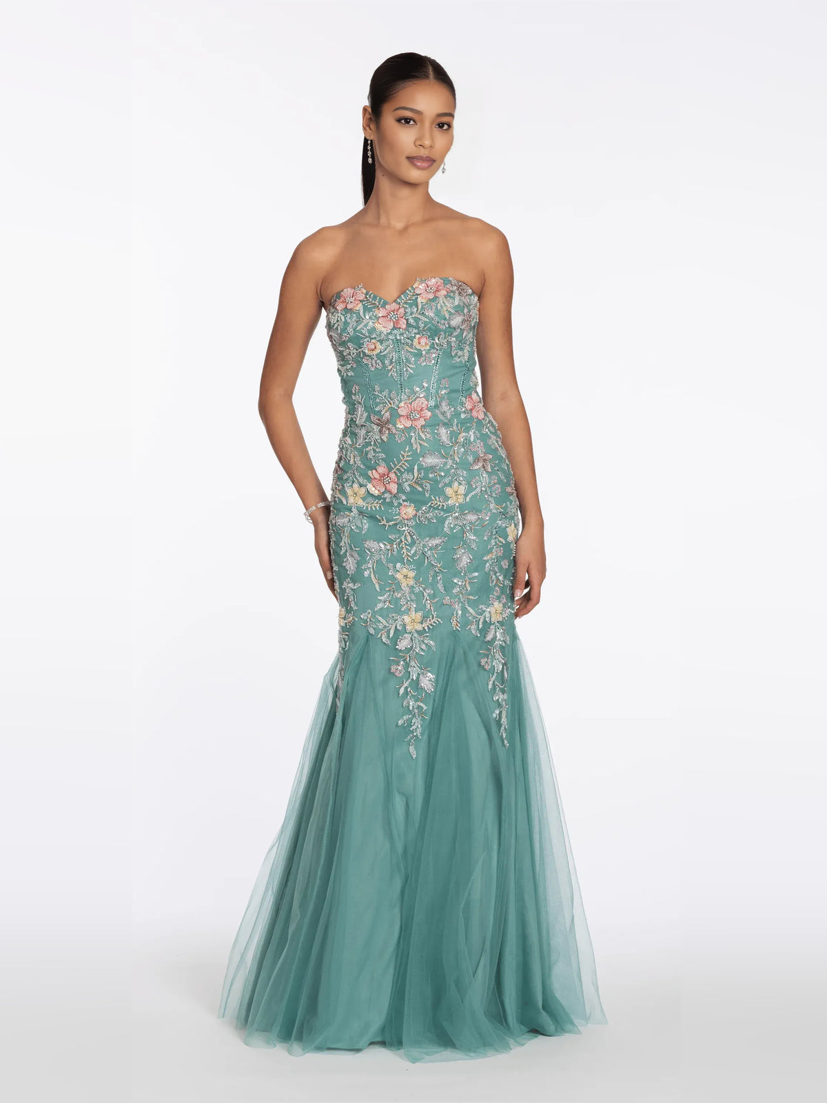 Sage Green floor-length prom dress, front view showing the mermaid silhouette from another angle