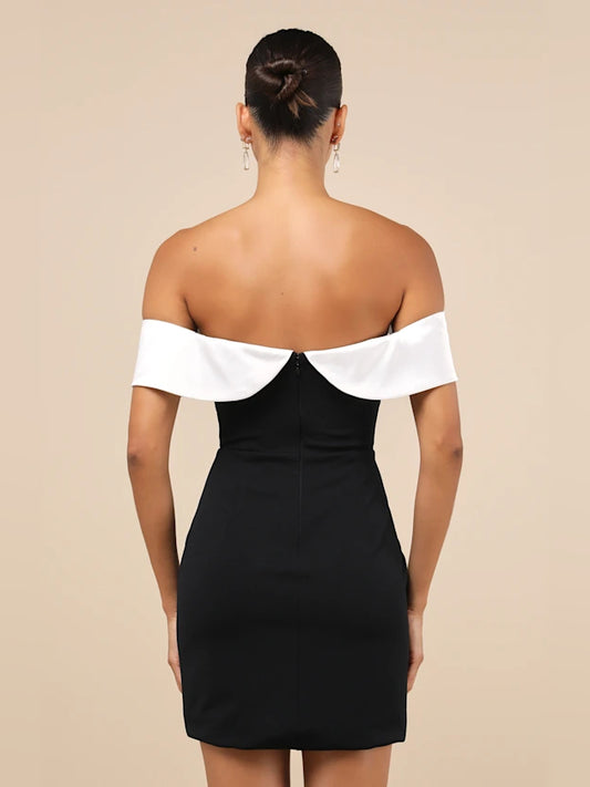 Black mini homecoming dress, alternate view showing the bodice and skirt