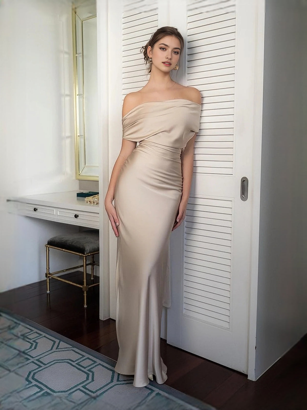 Gold maxi prom dress, alternate view showing the bodice and skirt