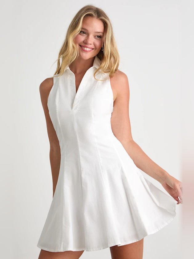 White mini homecoming dress, alternate view showing the bodice and skirt