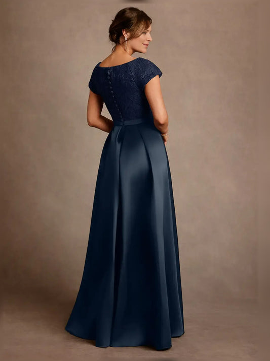 Navy Blue floor-length mother of the bride dress, alternate view showing the bodice and skirt