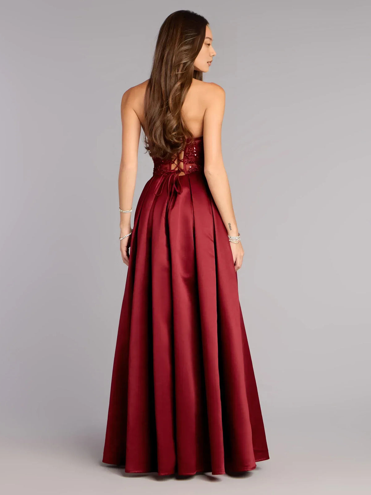 Burgundy a-line mini formal dress with embroidery, alternate view