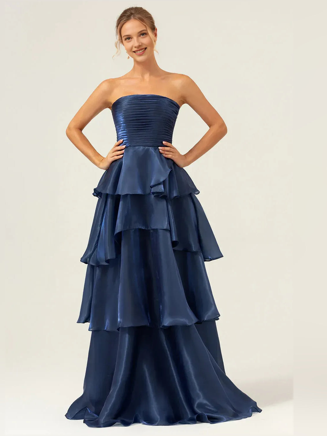Dark Navy floor-length prom dress, alternate view showing the bodice and skirt