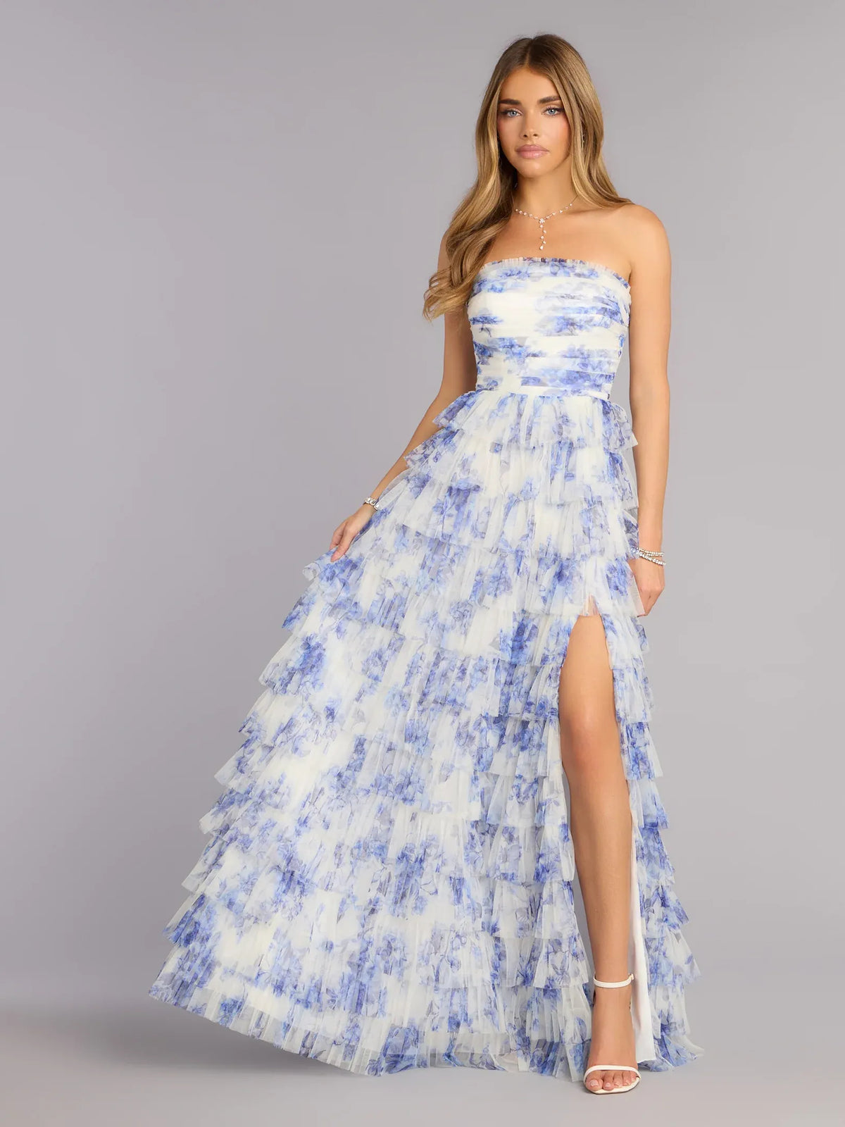 Lavender maxi prom dress, alternate view showing the bodice and skirt