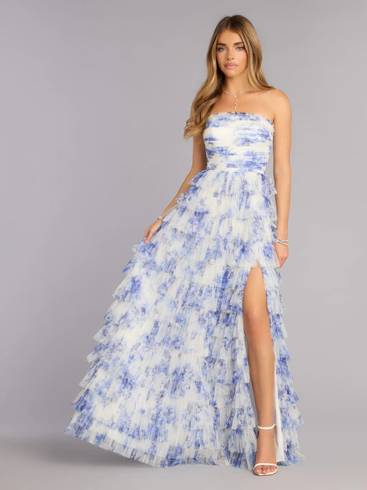 Lavender maxi prom dress, alternate view showing the bodice and skirt