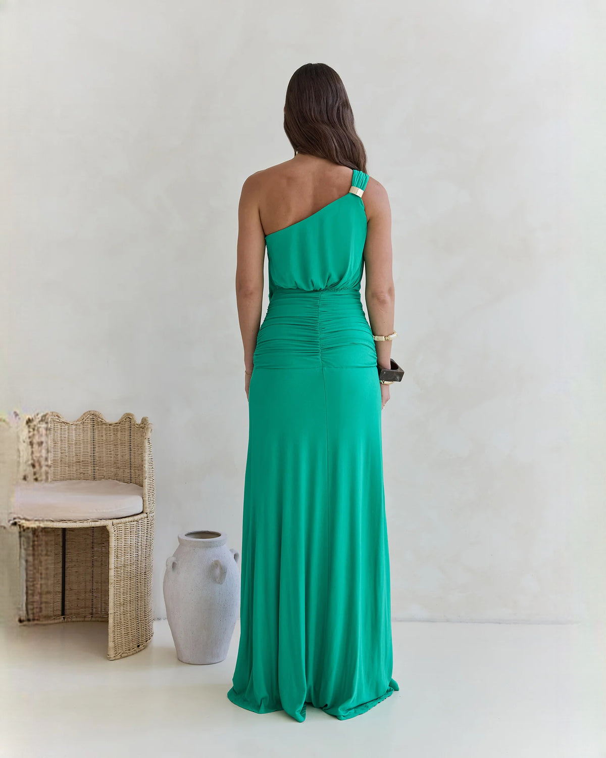 one-shoulder satin a-line maxi bridesmaid dress - image 2