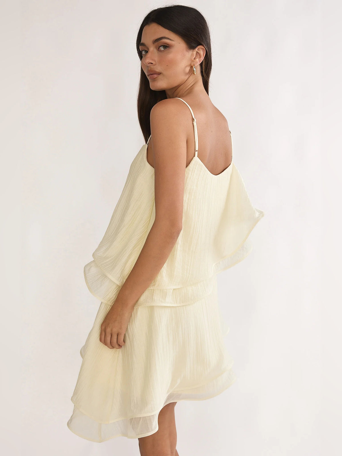 Cream mini homecoming dress, alternate view showing the bodice and skirt