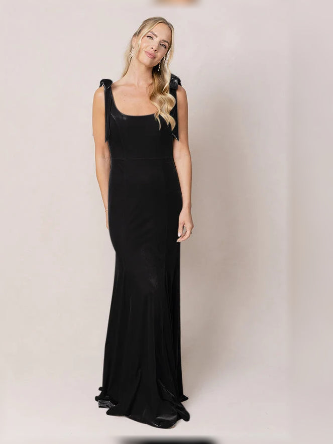 Black floor-length bridesmaid dress, alternate view showing the bodice and skirt