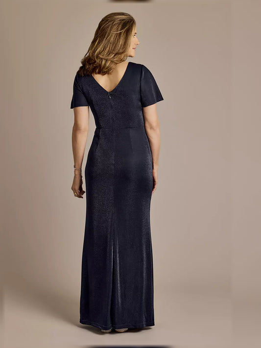 Dark Navy maxi mother of the bride dress, alternate view showing the bodice and skirt