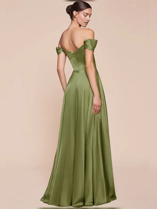 Olive Green floor-length bridesmaid dress, alternate view showing the bodice and skirt