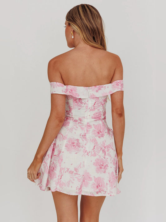 Pink mini homecoming dress, alternate view showing the bodice and skirt