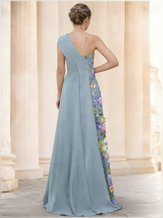 Dusty Blue a-line floor-length formal dress with ruching, alternate view