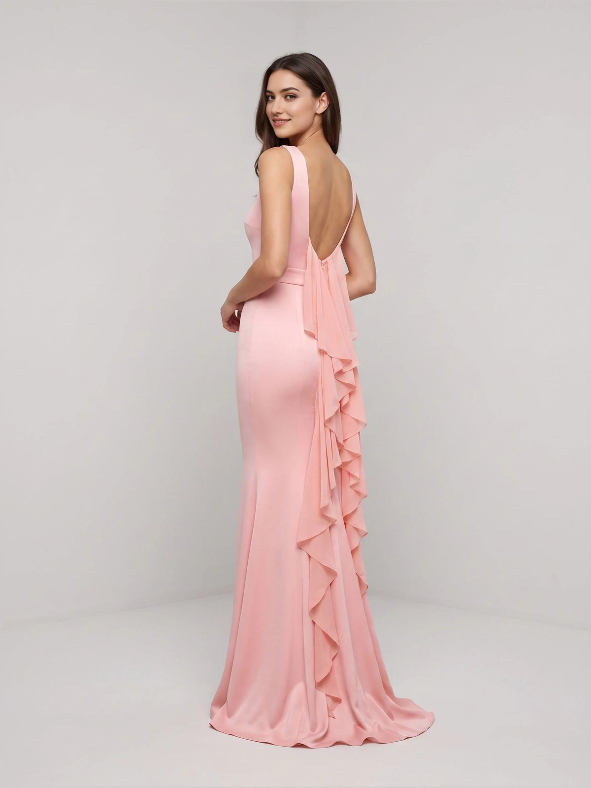 Blush Pink floor-length bridesmaid dress, alternate view showing the bodice and skirt