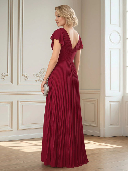 Burgundy floor-length mother of the bride dress, alternate view showing the bodice and skirt