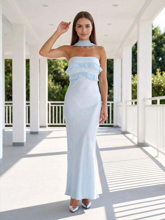 Sky Blue floor-length bridesmaid dress, alternate view showing the bodice and skirt