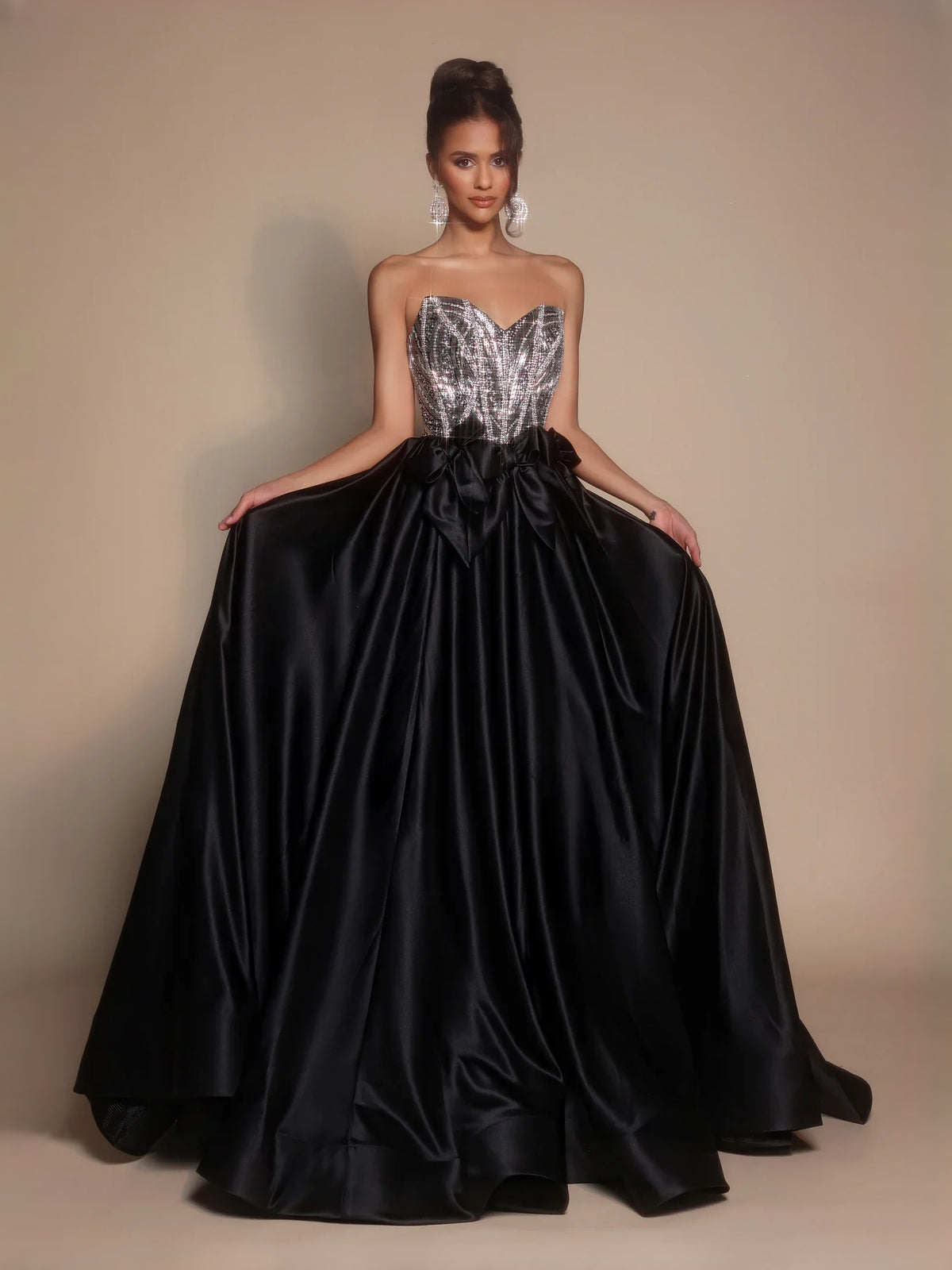 Black floor-length prom dress, alternate view showing the bodice and skirt