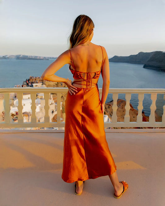 sleeveless satin a-line maxi bridesmaid dress - image 2