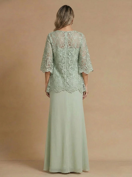 Eucalyptus floor-length mother of the bride dress, alternate view showing the bodice and skirt