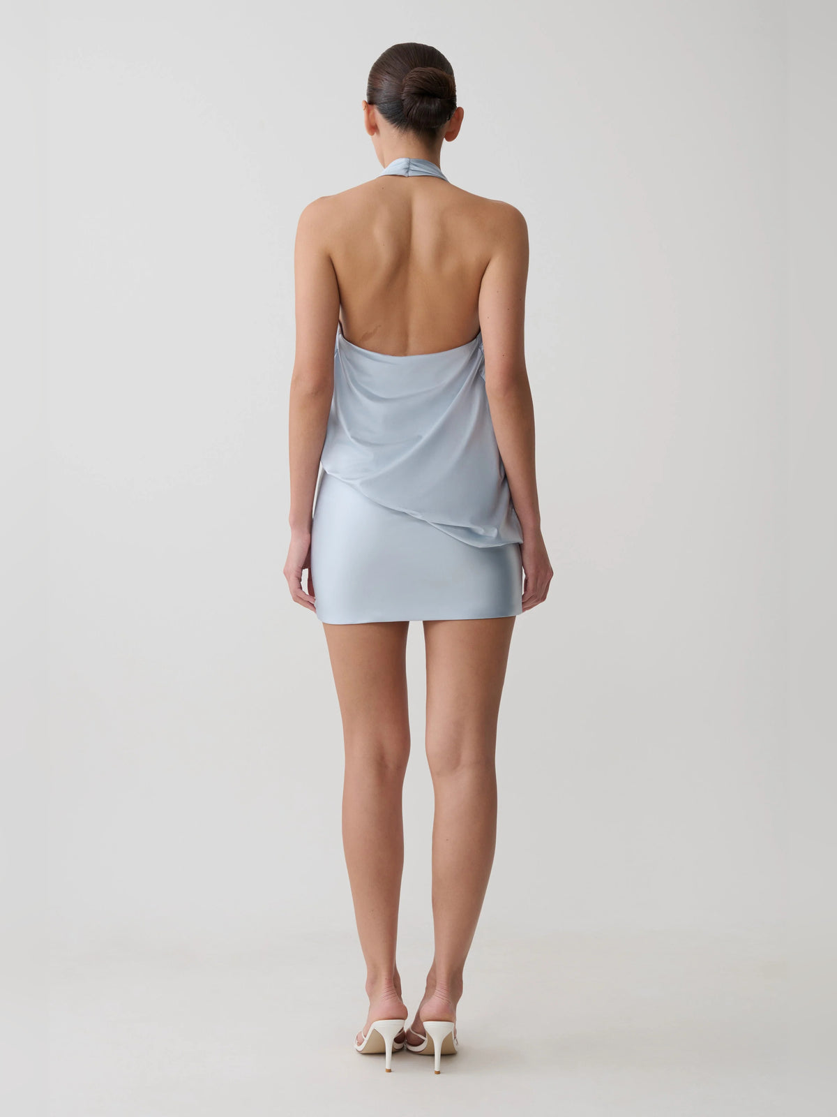 Blue mini homecoming dress, alternate view showing the bodice and skirt