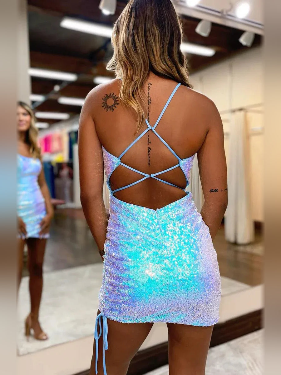 As Picture mini homecoming dress, back view showing the rear of the dress