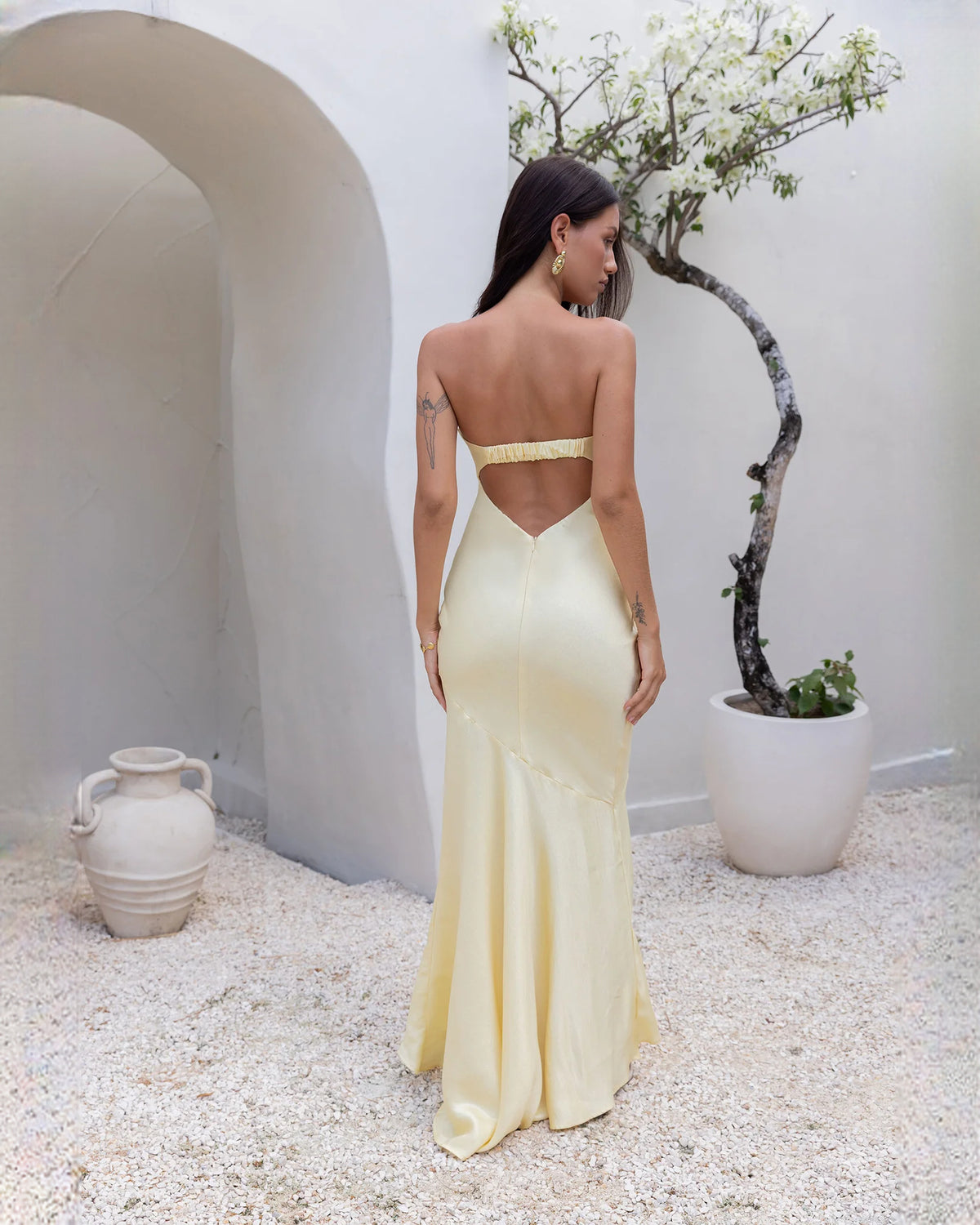sleeveless satin a-line maxi bridesmaid dress - image 2