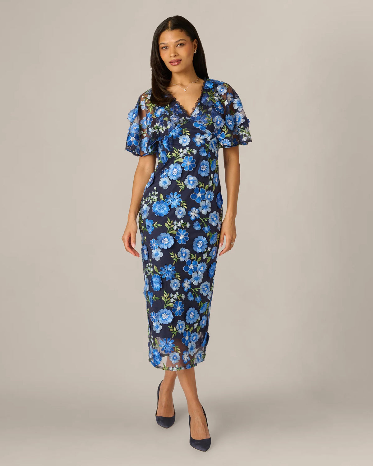 cape-sleeve a-line midi mother of the bride dress - image 2