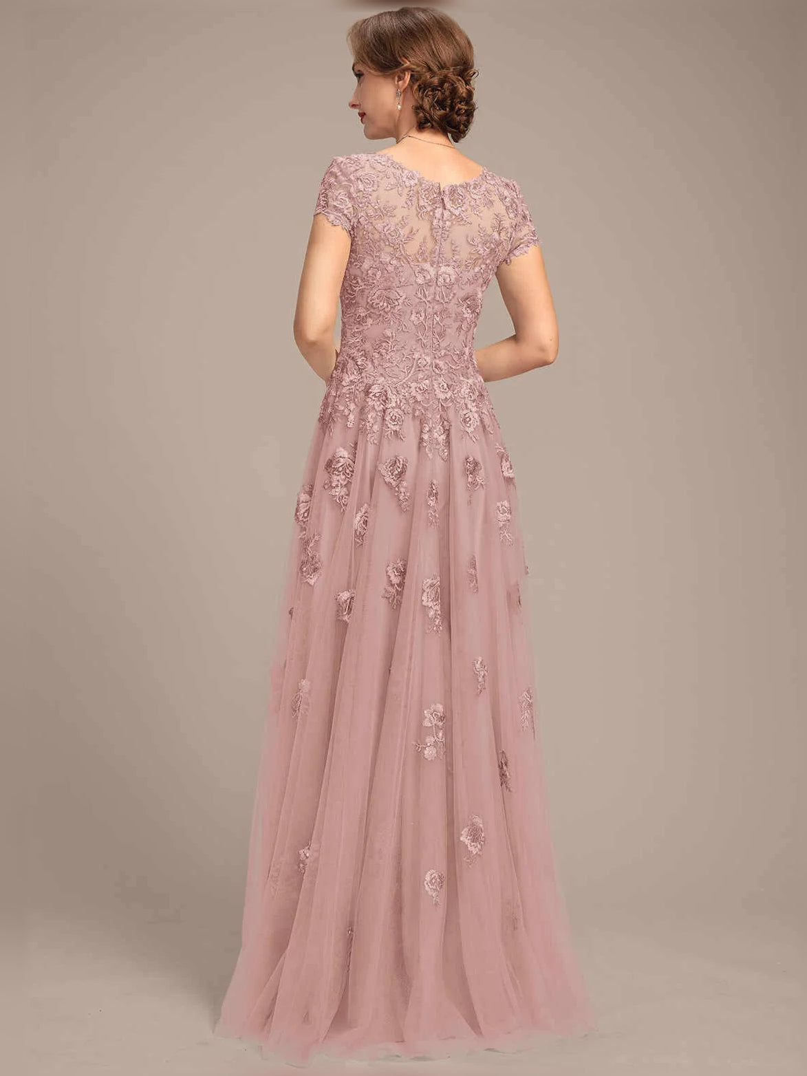 Pearl Pink maxi mother of the bride dress, alternate view showing the bodice and skirt