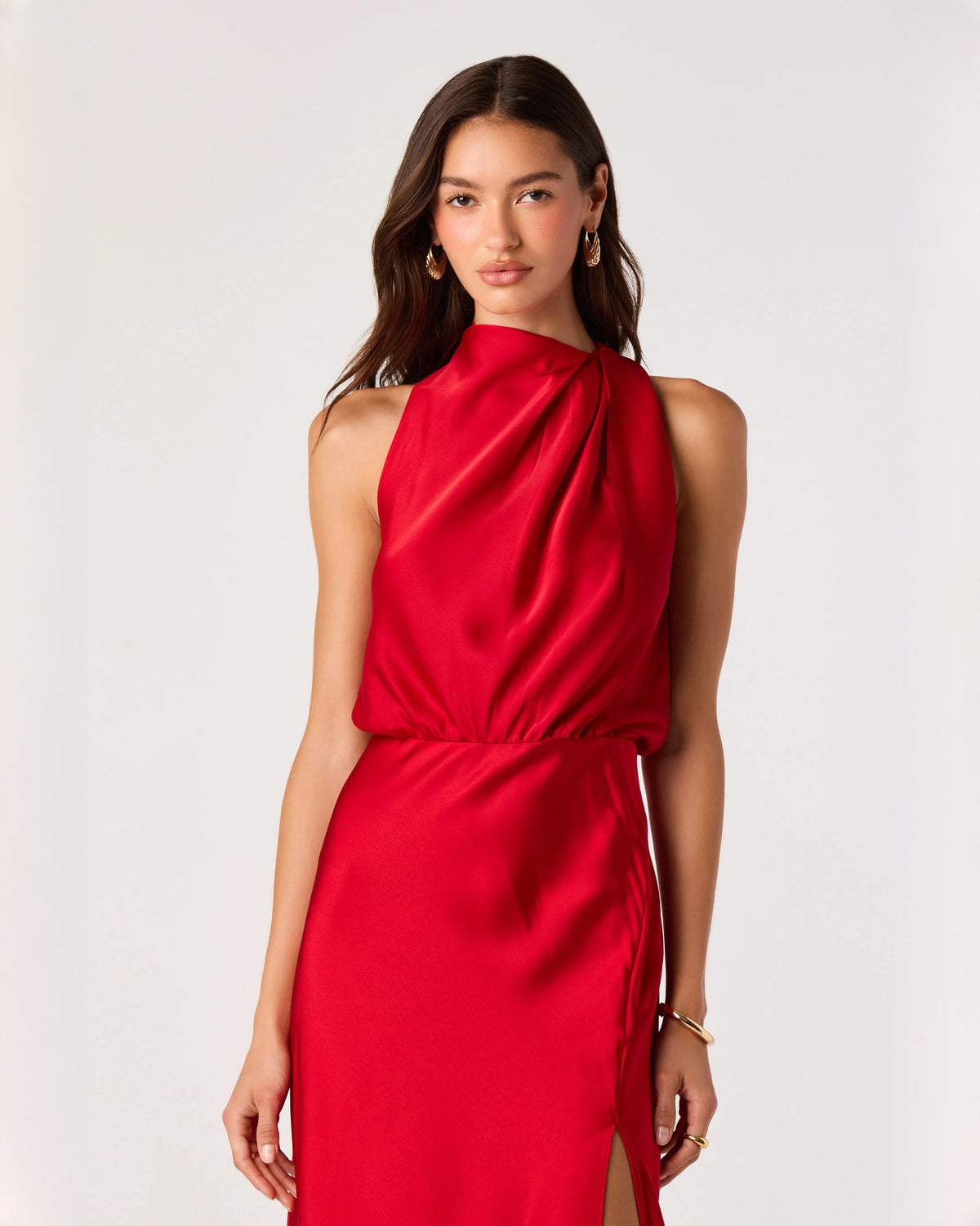 sleeveless satin a-line midi bridesmaid dress - image 2
