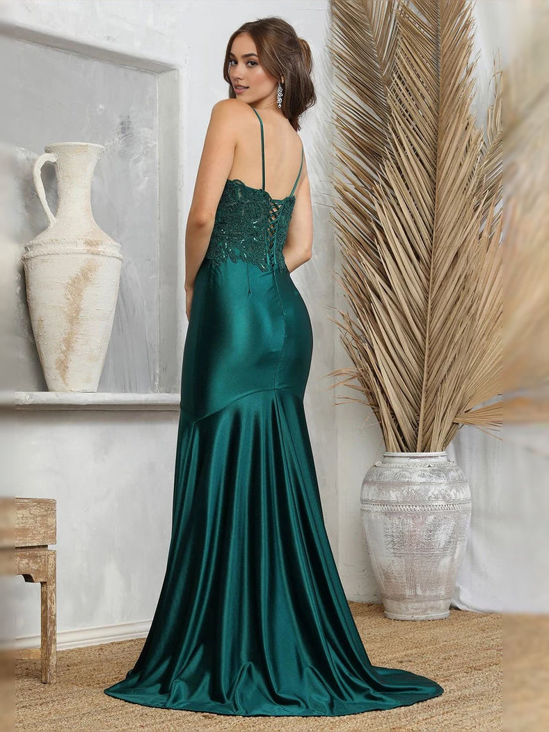 Peacock floor-length prom dress, alternate view showing the bodice and skirt
