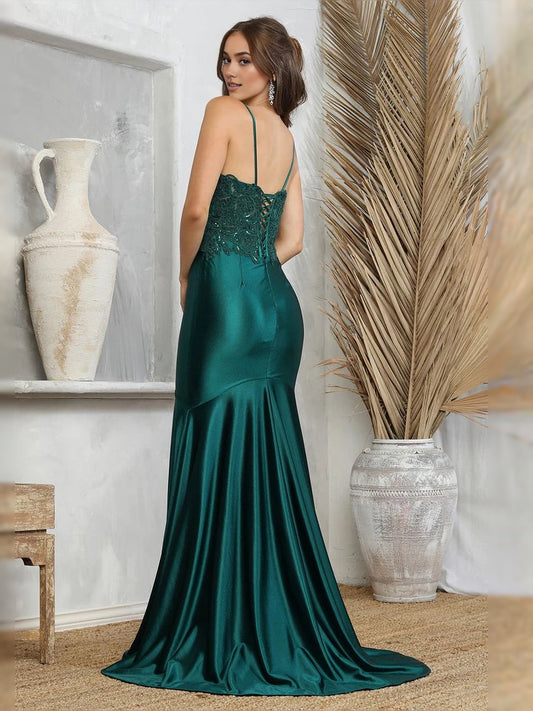 Peacock floor-length prom dress, alternate view showing the bodice and skirt