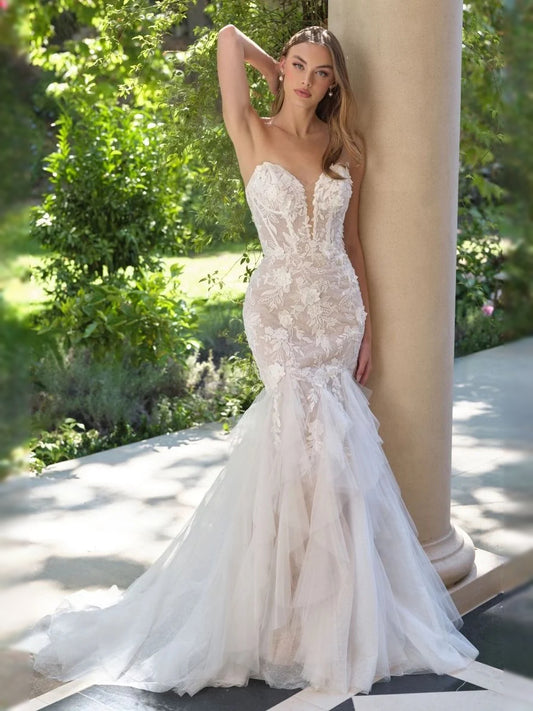 Ivory floor-length wedding dress, alternate view showing the bodice and skirt