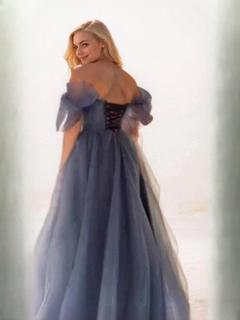 Navy Blue floor-length prom dress, alternate view showing the bodice and skirt