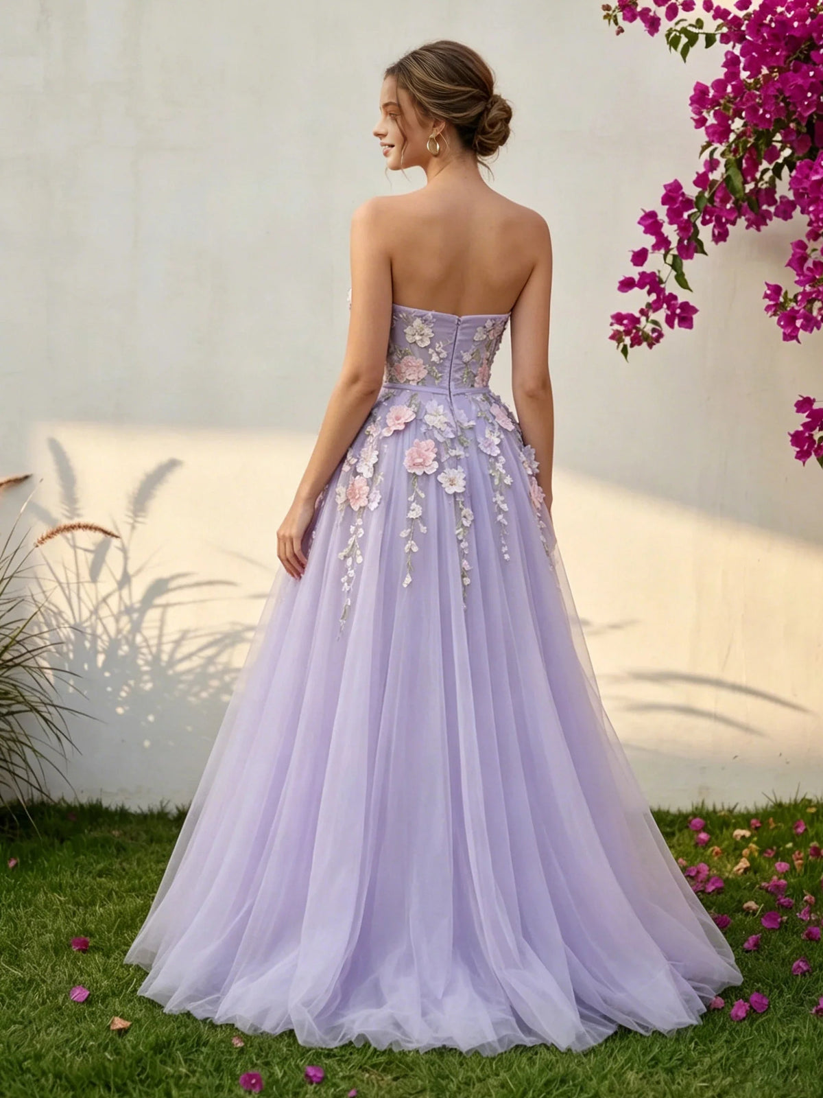 Light Purple floor-length wedding dress, alternate view showing the bodice and skirt