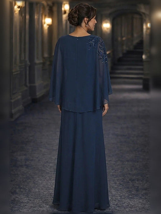Navy Blue floor-length mother of the bride dress, alternate view showing the bodice and skirt