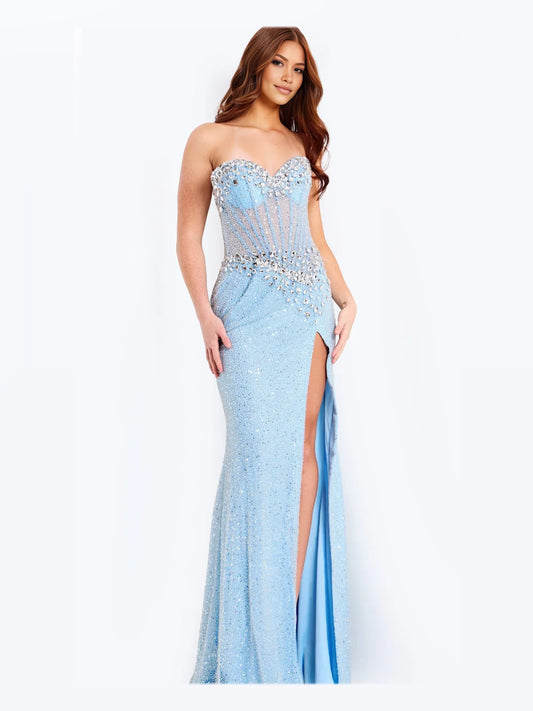 Light Blue floor-length prom dress, alternate view showing the bodice and skirt