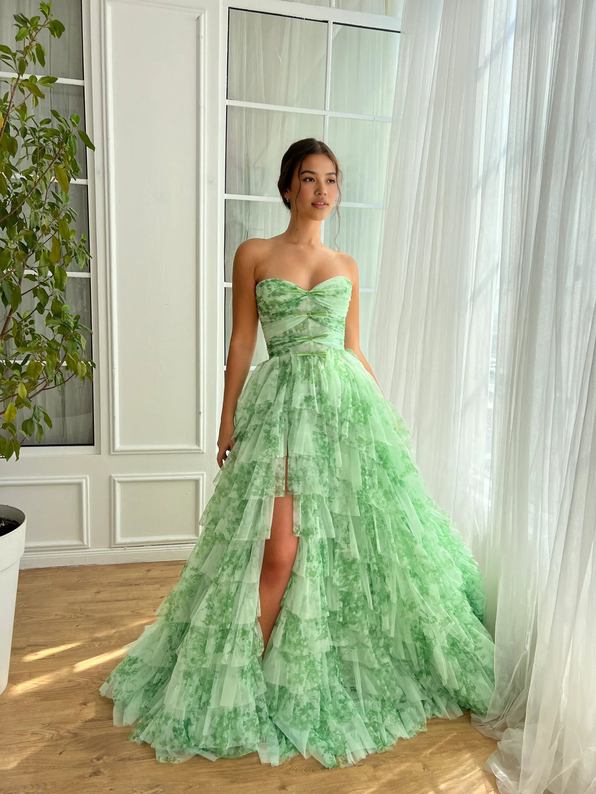 As Picture high-low prom dress, alternate view showing the bodice and skirt