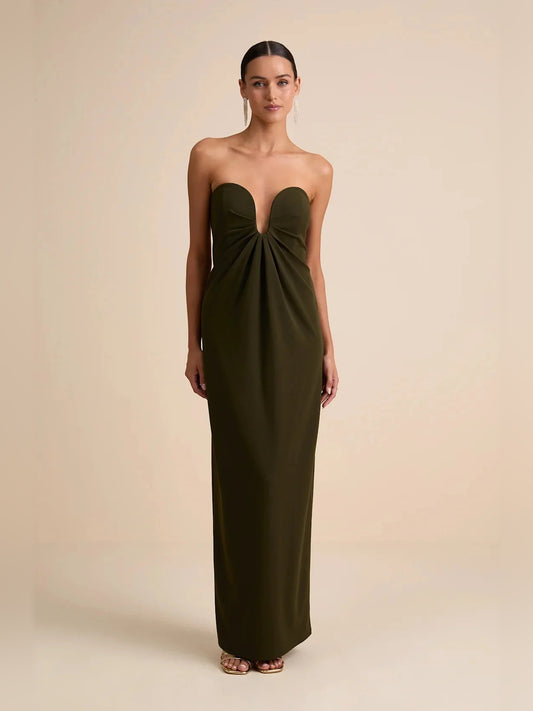 Black maxi homecoming dress, back view showing the rear of the dress