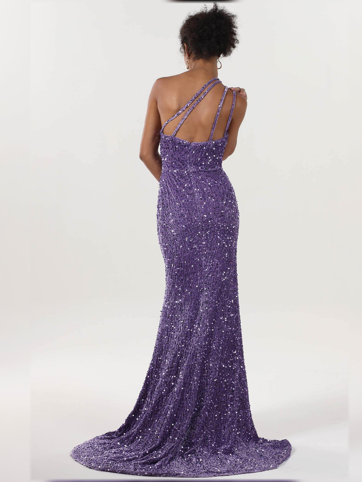 Lilac sheath floor-length formal dress with skirt slit, alternate view