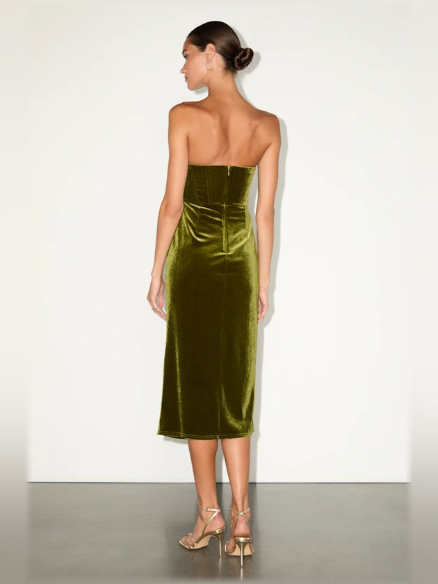 Olive Green midi formal dress, alternate view