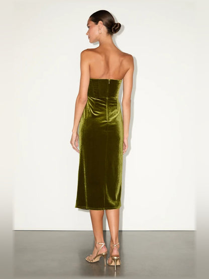 Olive Green midi formal dress, alternate view