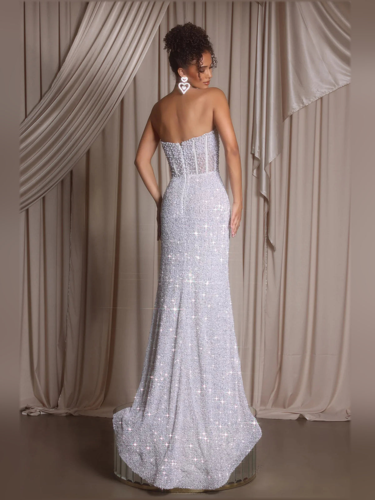 White sheath floor-length formal dress with sequins, alternate view