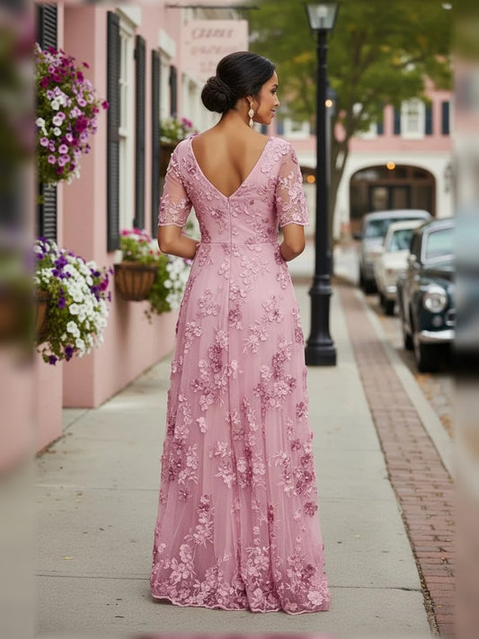 Dusty Pink floor-length mother of the bride dress, alternate view showing the bodice and skirt