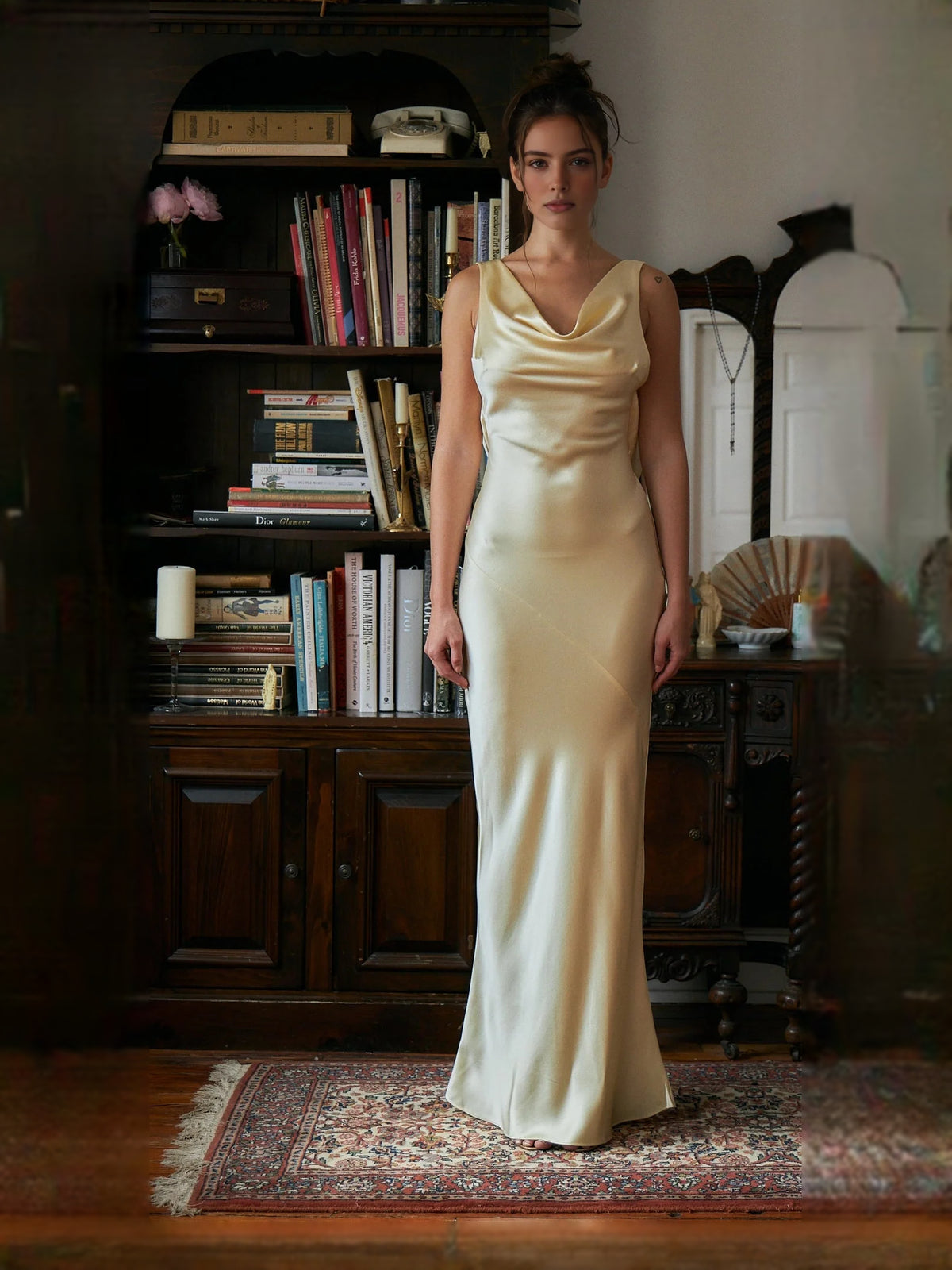 Ivory white floor-length prom dress, alternate view showing the bodice and skirt