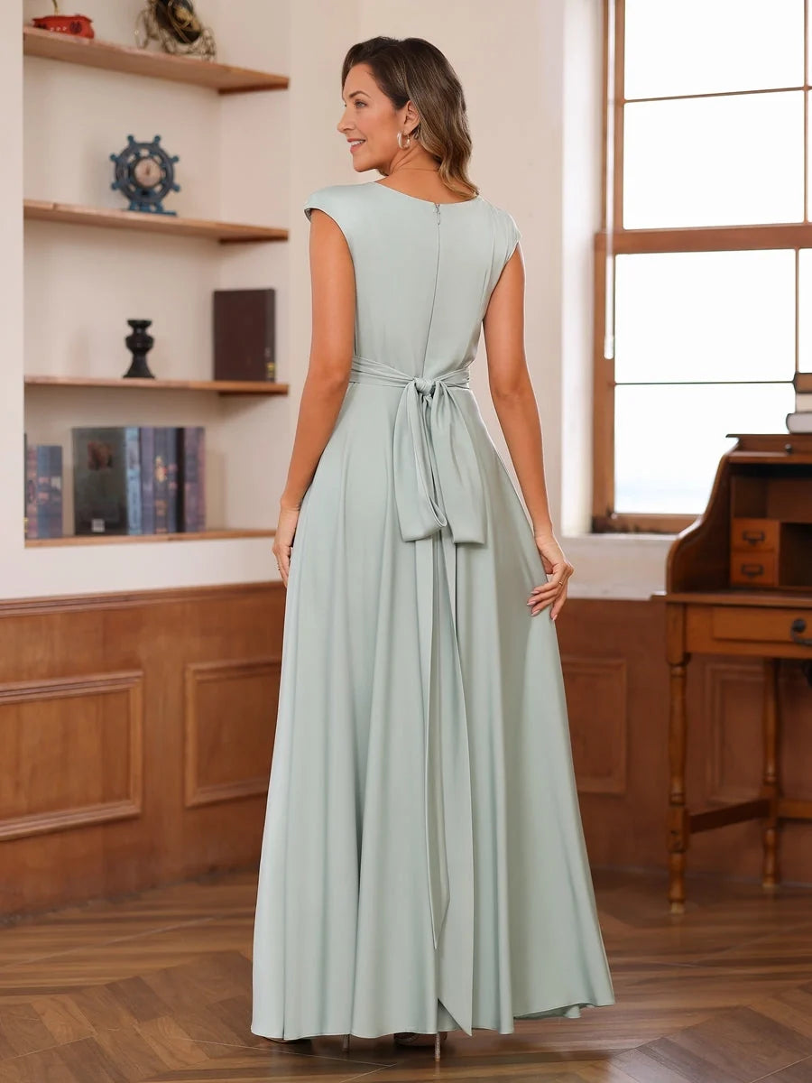 Dusty Sage floor-length mother of the bride dress, alternate view showing the bodice and skirt